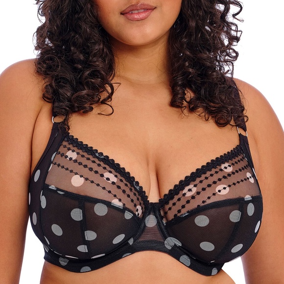 NEW Elomi Matilda Embroidered Mesh Plunge Underwire Bra 8900 Black & White Dots - Picture 1 of 4